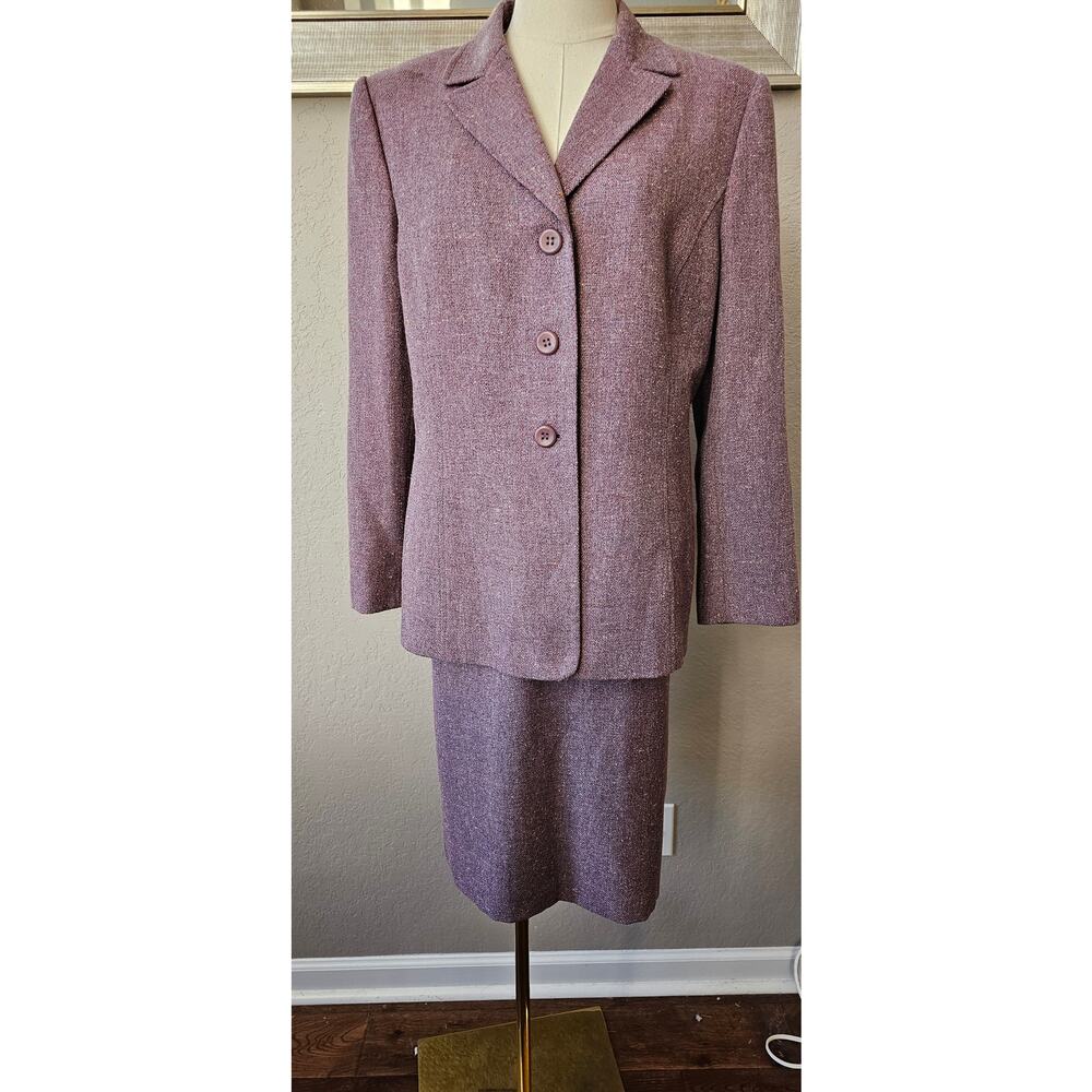 Le Suit Wool Blend Lined 2 Pc Jacket Skirt Suit Women Sz 14P Lavender Career